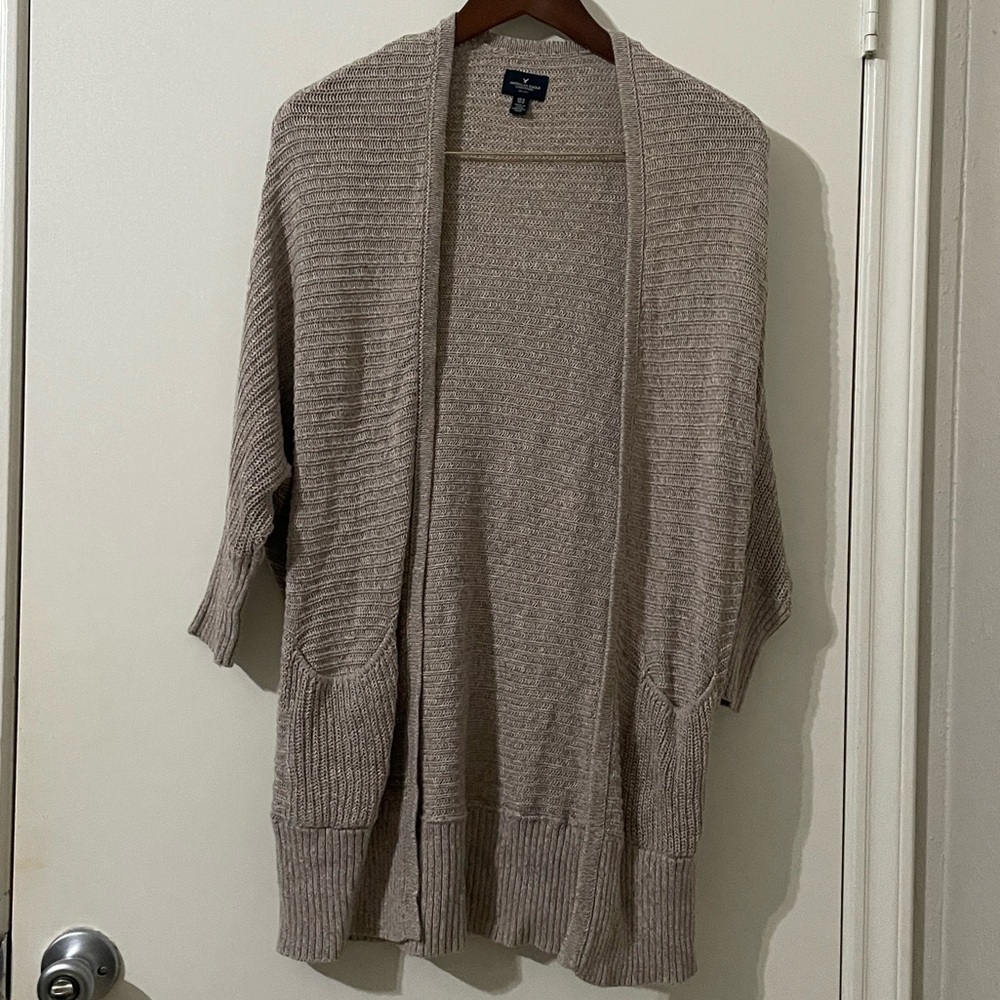 American Eagle 100% Cotton Open Front Knit Cardigan Tan XS/S